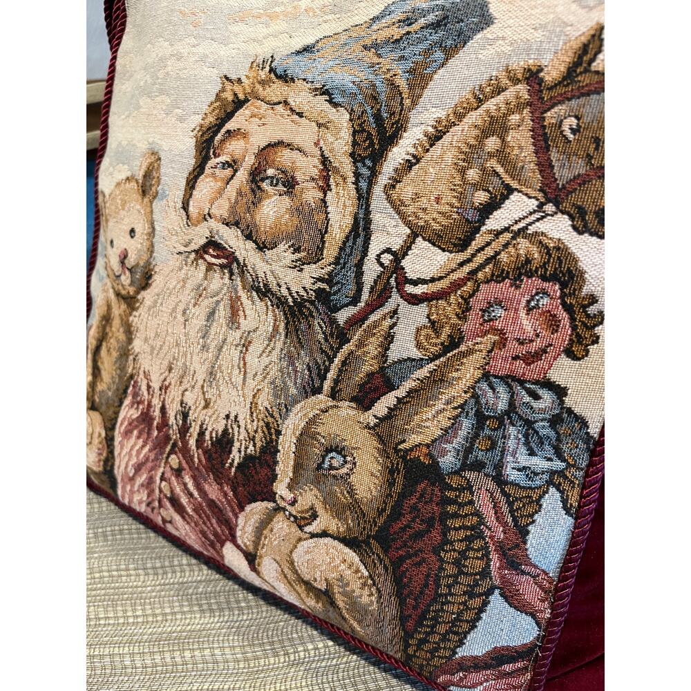 Vintage Santa Tapestry Pillow Tassel Velvet Christmas - Picture 2 of 3